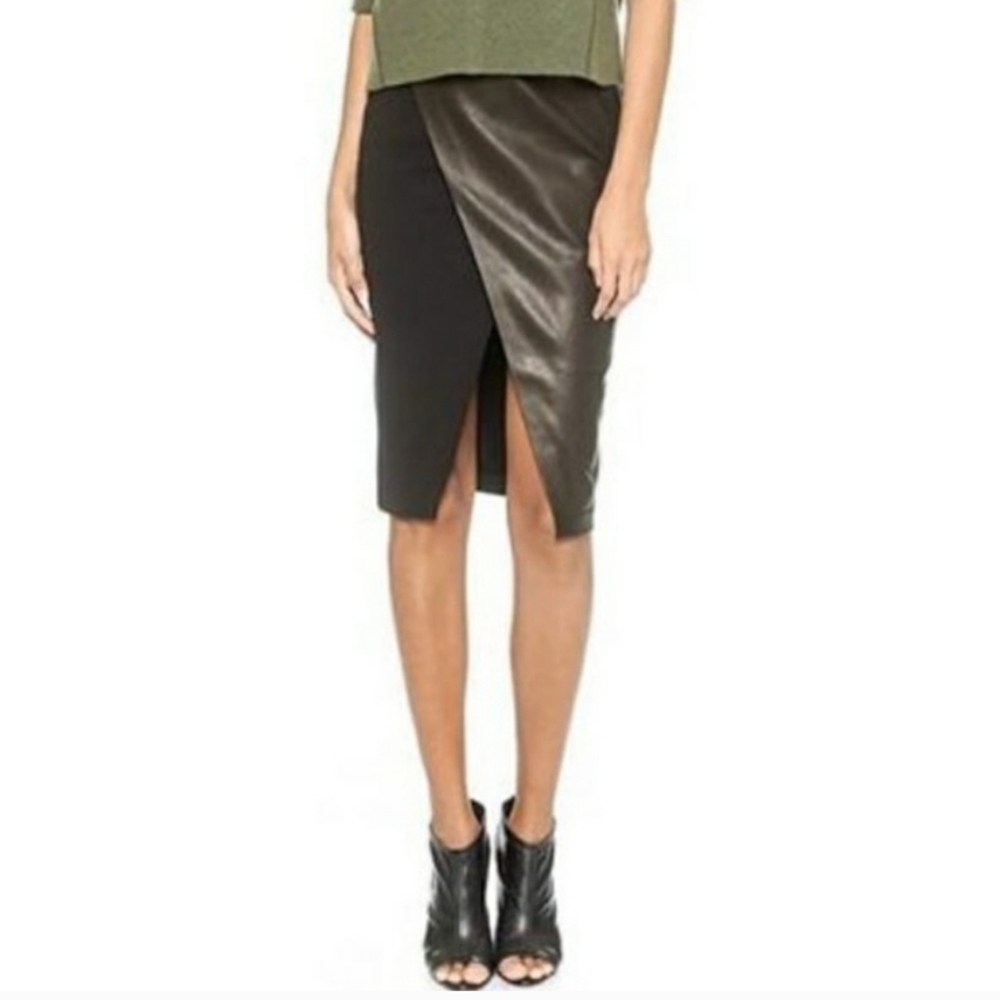 Alice + Olivia Venty Lamb Leather Crossover Pencil Skirt Lamb Leather. Size 0.